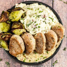 Oktoberfest Pork Medallions With Mashed Potatoes & Roasted Brussels Sprouts