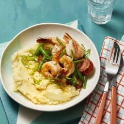 Old Bay Mashed Potatoes with Sauteed Shrimp and Sausage