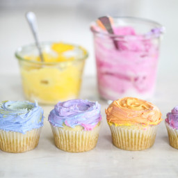Olive Oil Cupcakes with Rainbow Mascarpone Buttercream