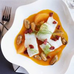 Olive Oil-Poached Cod with Mussels, Orange and Chorizo Recipe