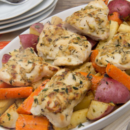 One-Dish Dijon-Herb Roast Chicken with Root Vegetables