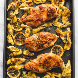 One Pan Baked Lemon Chicken and Artichokes