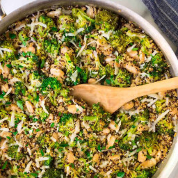 One Pan Broccoli Quinoa Skillet with Parmesan and White Beans
