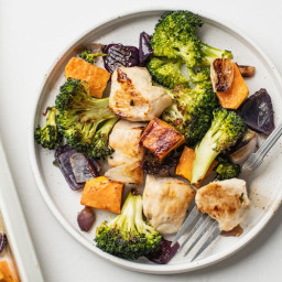 One Pan Broccoli, Sweet Potato, and Chicken Dinner for Easy Clean-Up