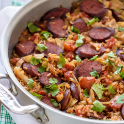One Pan Cabbage and Sausage Skillet with Rice