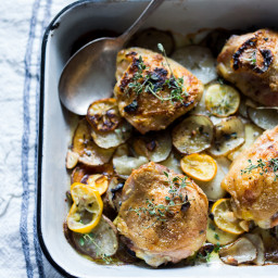One-pan Chicken and Crispy Potatoes with Lemon, Garlic and Thyme