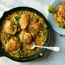 One-Pan Chicken Thighs With Coconut Creamed Corn