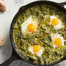 One-Pan Creamed Spinach With Eggs 