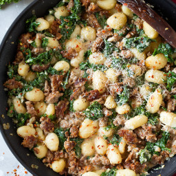 One Pan Creamy Gnocchi with Italian Sausage and Kale