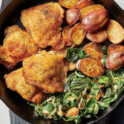 One-Pan Crispy Chicken Thighs With Potatoes and Chard
