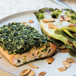 One-Pan Herb-Crusted Roasted Salmon With Roasted Broccoli Steak