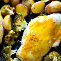 One-Pan Honey Mustard Chicken with Fingerling Potatoes + Broccoli