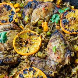 One Pan Jerk Chicken and Rice with Oranges