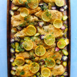 One Pan Lemon Chicken with Brussel Sprouts