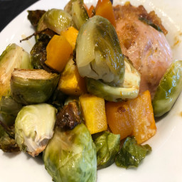 One Pan Lemon Chicken with Butternut Squash and Brussels Sprouts