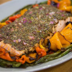 One-Pan Mustard Salmon with Peppers and Green Beans