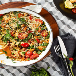 One-Pan Orzotto Italiano with Chicken Sausage,Tomatoes, and Spinach