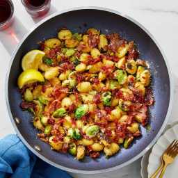 One-Pan Prosciutto Gnocchi with Brussels Sprouts & Lemon