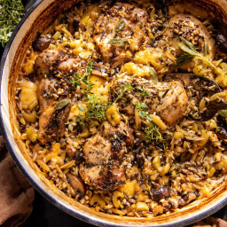 One Pan Roasted Herb Chicken and Wild Rice.