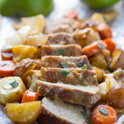 One Pan Roasted Pork Tenderloin with Apples, Sage, and Root Vegetables