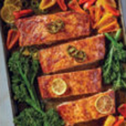 One Pan Roasted Salmon with Peppers & Broccolini