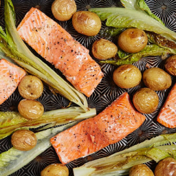 One-Pan Roasted Salmon with Potatoes and Romaine