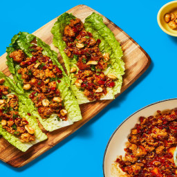 One-Pan Sweet Chili Turkey Lettuce Wraps with Bell Pepper & Candied Peanuts