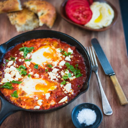 One-pan Turkish Eggs with Hummus and Feta