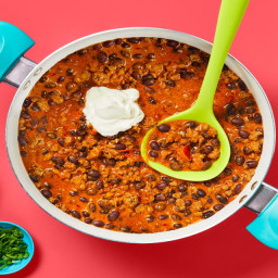 One-Pot Beefy Taco Soup with Mexican Cheese & Sour Cream