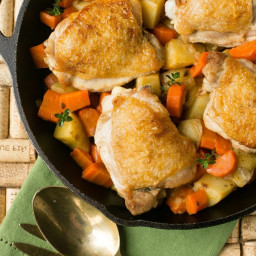 One Pot Braised Chicken Thighs with Carrots and Potatoes