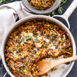 One Pot Cheesy Mexican Lentils, Black Beans and Rice