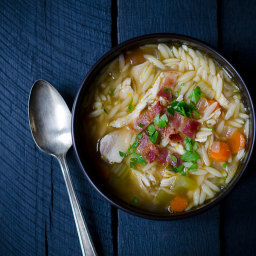 One Pot Chicken and Bacon Orzo Soup