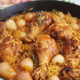 ONE-POT CHICKEN DRUMSTICKS WITH BABY SHALLOTS AND ORZO