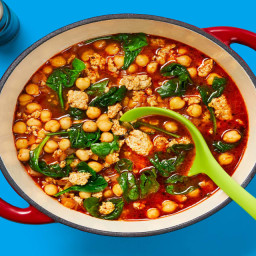 One-Pot Chicken Sausage & Chickpea Soup with Spinach & Italian Seasoning