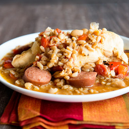 One Pot Chicken with Kielbasa and Beans