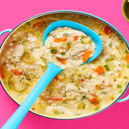 One-Pot Creamy Lemon-Dill Chicken Soup with Couscous & Scallions