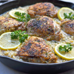 One Pot Lemon Pepper Chicken with Garlic Risotto