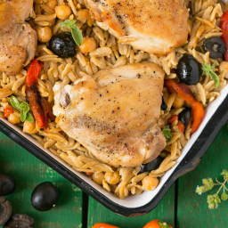 One Pot Mediterranean Chicken with Black Olives and Orzo