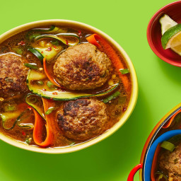 One-Pot Pho-Style Beef Meatball Soup with Veggie Noodles & Spiced Broth