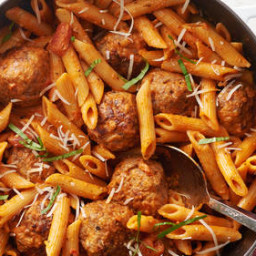 One-Pot Sausage Meatballs with Creamy Tomato Penne