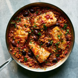 One-Pot Smoky Fish With Tomato, Olives and Couscous