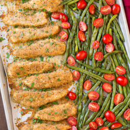 One Sheet Pan Roasted Garlic-Parmesan Chicken Tenders and Green Beans with 