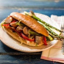 One-Sheet Sausage and Pepper Hoagies with Broiled Asparagus
