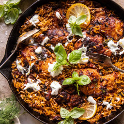 One Skillet Chicken Tzatziki and Orzo.