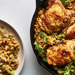One-Skillet Chicken with Buttery Orzo recipe | Epicurious.com