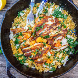 One Skillet Moroccan Spiced Chicken Over Couscous
