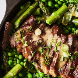 One-Skillet Steak and Spring Veg with Spicy Mustard recipe | Epicurious.com