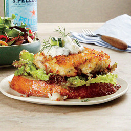 Open-Faced Crab Cake Sandwiches with Tzatziki