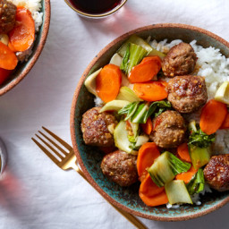 Orange-Glazed Meatballs with Bok Choy & Jasmine Rice