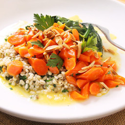 Orange-glazed Carrots with Ramp Barley and Spinach